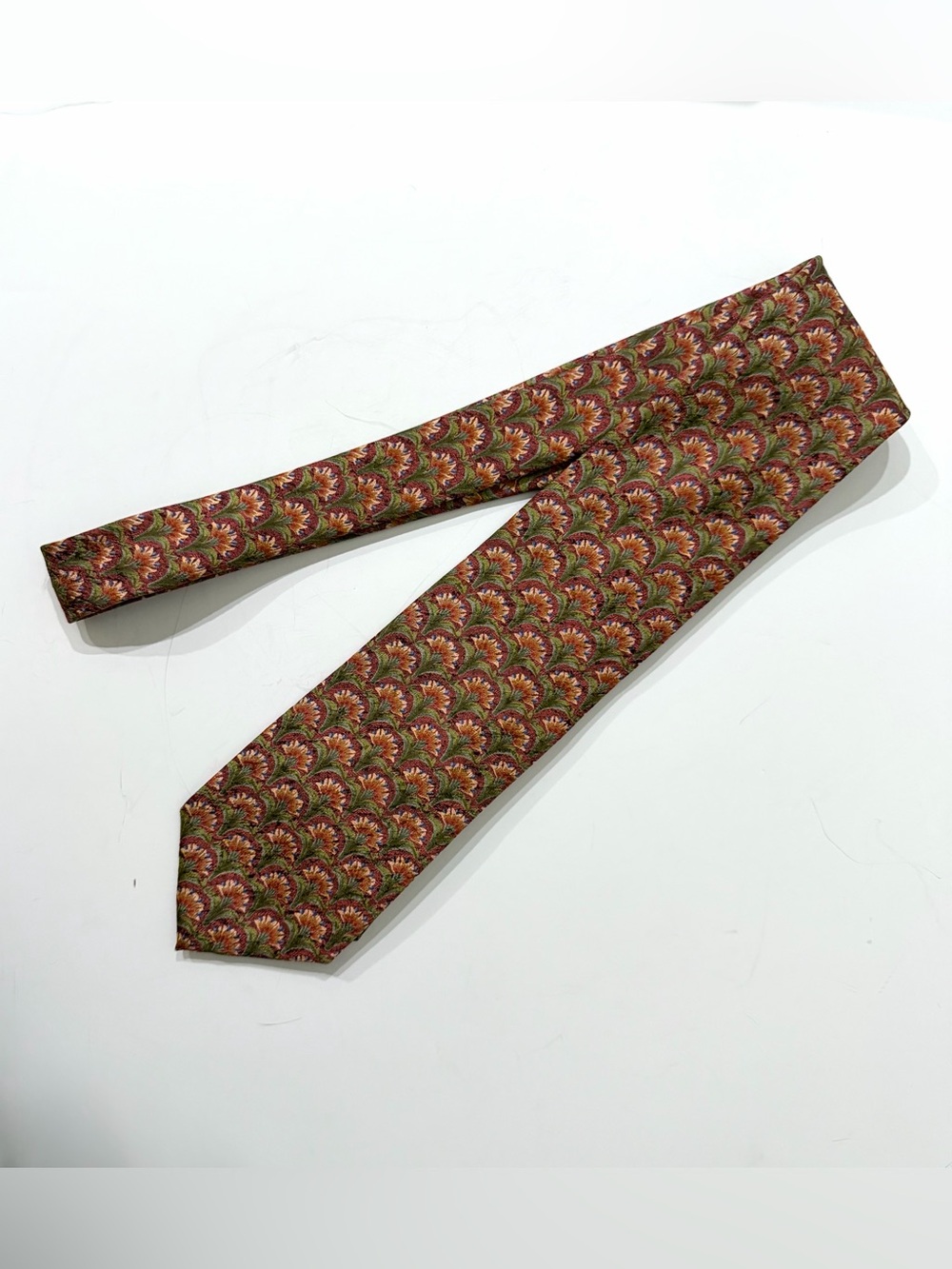 Ermenegoldo Zegna Olive / Burgundy Floral Print Silk Tie